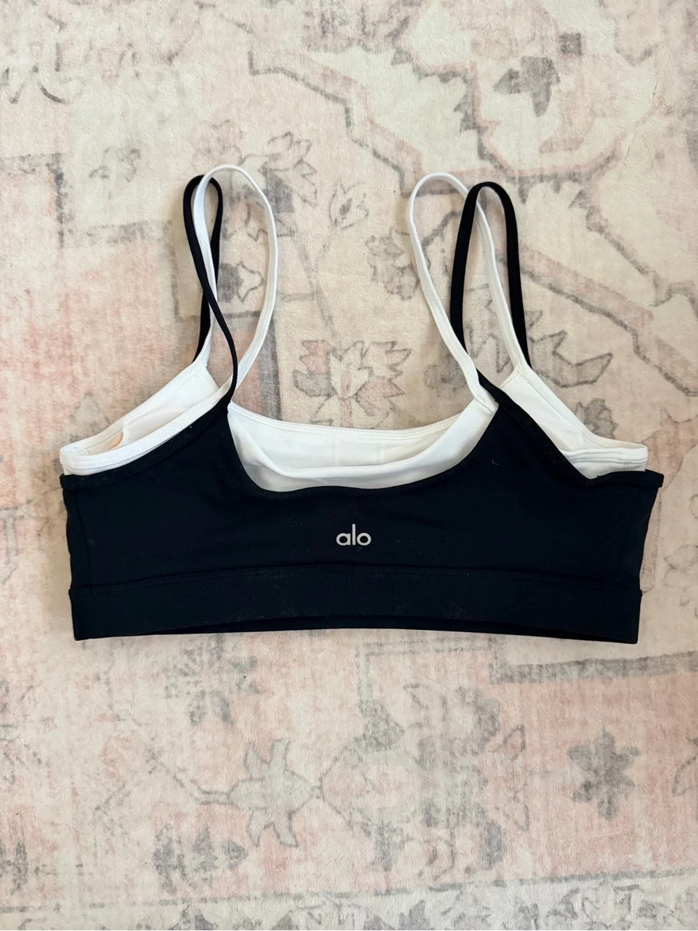 NWOT ALO Airbrush Double Up Bra Black/White